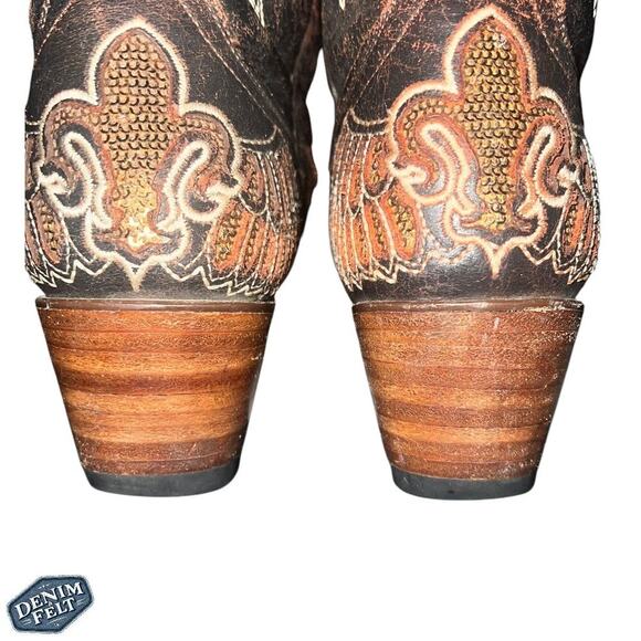 CORRAL WOMENS FLOR DE LIS WINGS BROWN LEATHER SEQUIN WESTERN COWBOY BOOTS - Picture 14 of 16